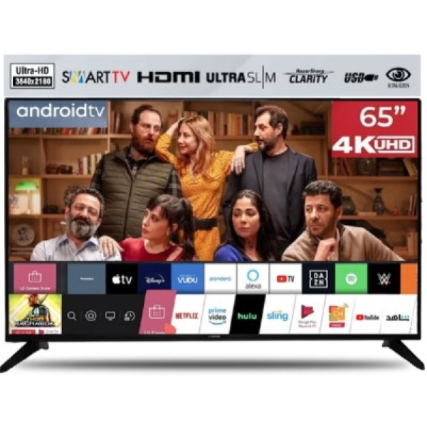 شاشة توشيرو 65 بوصة 4K ذكي ، نظام تشغيل Android، معدلات تحديث 60 هرتز. TRO4K65SLED أسود