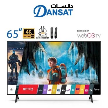 شاشة دان سات 65 بوصة WebOS بدقة فائقة الوضوح 4K مع حامل على الحائط وريسيفر داخلي DTD65UWS