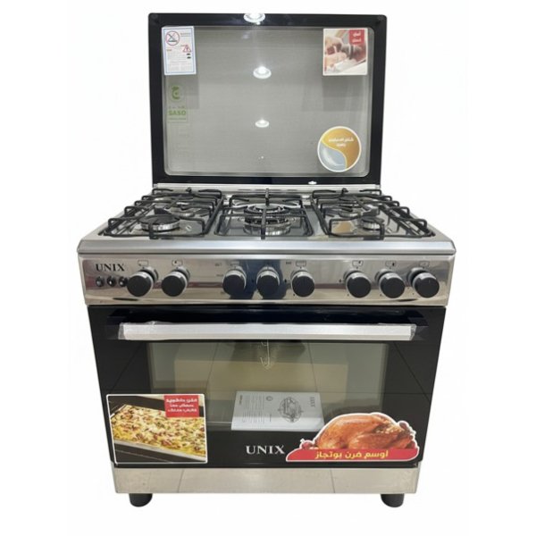 فرن يونكس خمس عيون غاز أمان كامل 60*80 سم استيل C6080S3V