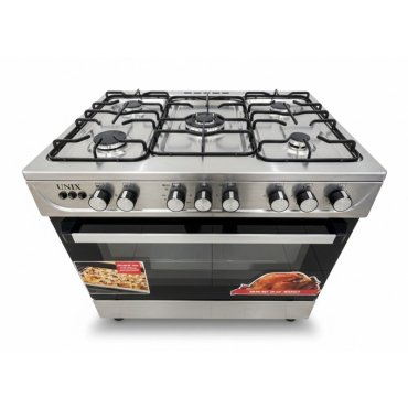فرن يونكس خمس عيون غاز أمان كامل 60*90 سم استيل C6090SV