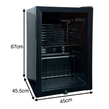 ثلاجة عرض جي في سي برو 70 لتر باب زجاج أسود – تبريد سريع وقفل أمان، موديل GVRG-125