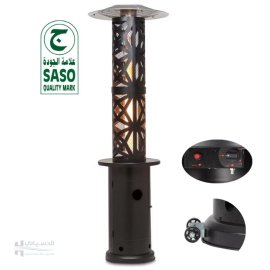 دفاية غاز خارجية جي في سي GVC أسود بالكامل بتصميم برجي مزخرف 13 كيلو وات - للحدائق والمطاعم والجلسات الخارجية